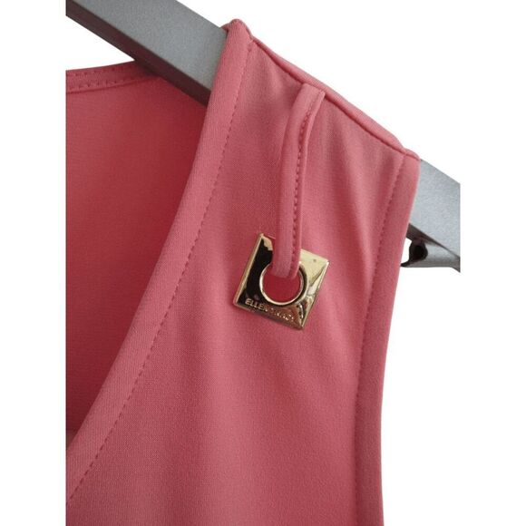 ELLEN TRACY Women's Mixed Media Handkerchief Hem Tank Coral L - Picture 3 of 5
